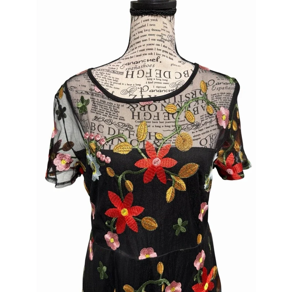 Unbranded Women’s Dress Sheer Overlay Embroidered Floral Dress Size Large Gothic - Picture 2 of 8